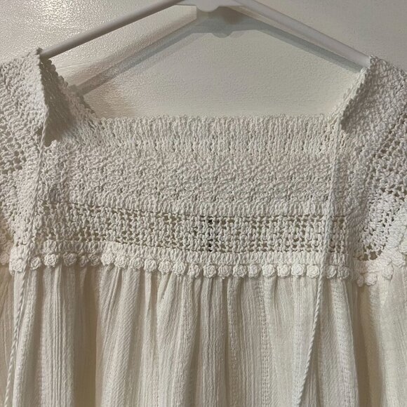 Margaret O'Leary Ivory Crochet & Gauze Boho 'Peasant Blouse Women's Size XS - Picture 8 of 14